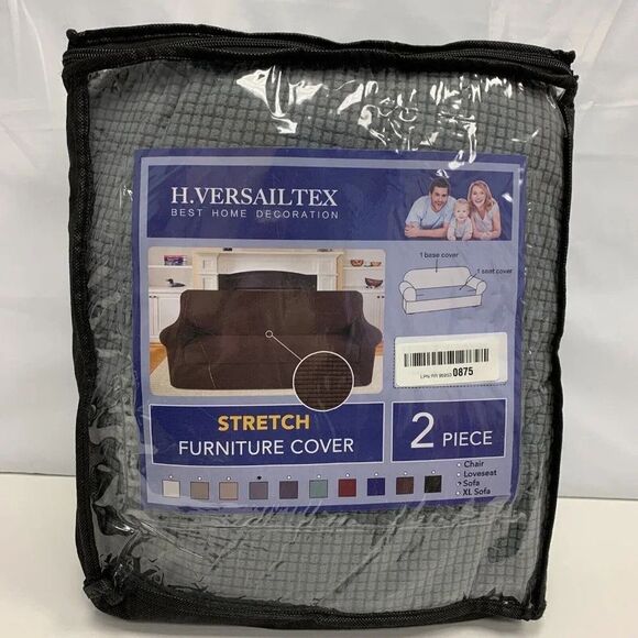 H.Versailtex 2 Piece Stretch Furniture Cover Sofa Grey Polyester & Spandex Cf31 - Picture 1 of 2